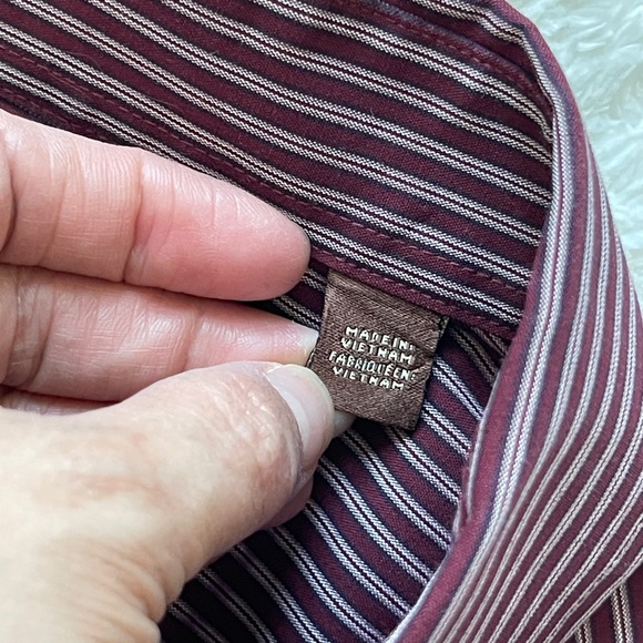 Oak Hill Men's Button Down Shirt Size 3XL Maroon & White Pinstripe Wrinkle Free - Picture 8 of 13